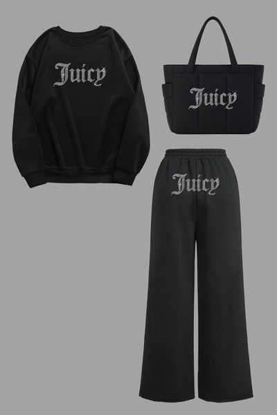 Bozz&Bozz Collection Women's Juicy Kristal Stone Printed Tracksuit Set Bag Ho...