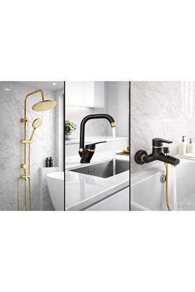 RocciArmatur Gold Yuvarlak Robot Seti, siyah Gold Banyo, Lavabo, Mutfak Batar...