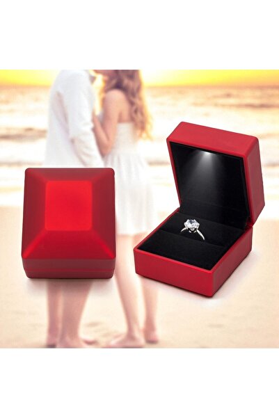 OEM Jewelry Box with LED, Red, Engagement Ring Box, Earrings, Necklace, Luxur...