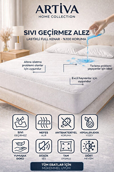 Artiva Home Collection Micro Yüzey Su Sıvı Geçirmez Alez Lastikli Çarşaf – Te...