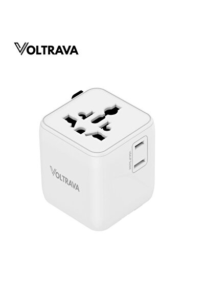 Voltrava Universal Travel Plug Adapter Small Size with 2 AC Sockets, Worldwid...