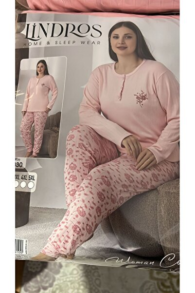 lindros 0330 Battal Cotton Winter Long Sleeved Reported Interlock Pajama Set-...