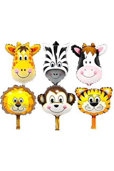 Generic Brand 🦁   Safari Set of 6 Animal Head Foil Balloons