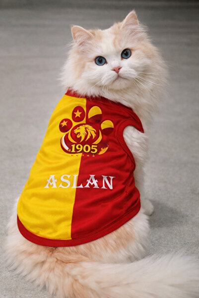 PuluPulu İsim yazılabilen pati baskılı sarı kırmızı kedi ve köpek forması