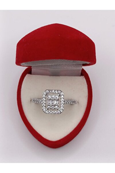 RP COMPANY GÜMÜŞ RENK, PIRLANTA BAGET STİLİ AYARLANABİLİR ÇELİK YÜZÜK