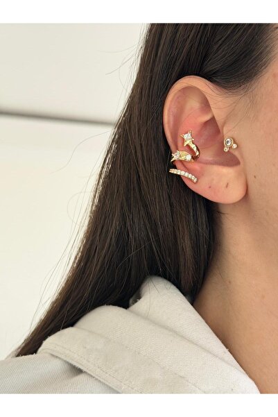 Charmist 14K Çelik Üzeri Altın Kaplama Özel Seri Kıkırdak Küpe