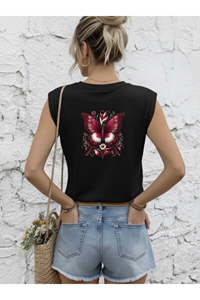 FUFLUNS Women's Oversize Sleeveless T-Shirt with Butterfly Back Print