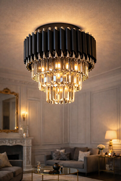 Avize Kristal taşlı krom ve siyah avz