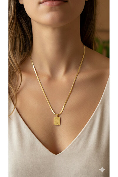 IŞILTI Ayetel kürsü Çelik kolye | 14K kaplama Kararma Yapmaz | Kadın çelik kolye