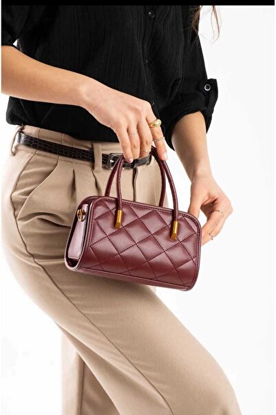 ÖZÜM TAKI Women's Patterned Hand and Shoulder Bag Claret Red