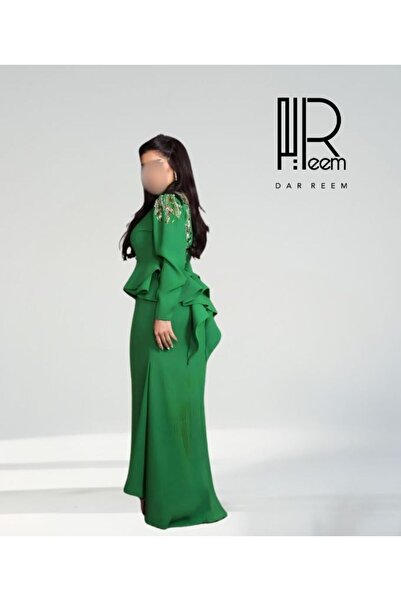 DRM The royal "Emerald" dress with waist pleats and hand-embroidered shoulders