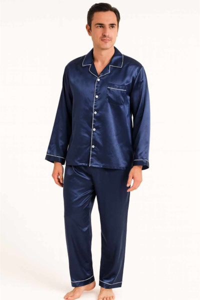 Caress Men's Navy Satin Pajamas - Elegant, Comfortable and Soft to the Touch