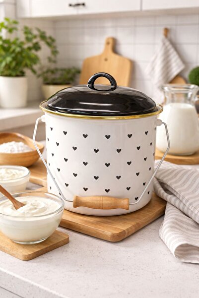 Akkoyunlu home Black Heart Enamel Bakraç Yogurt Fermentation Container with L...
