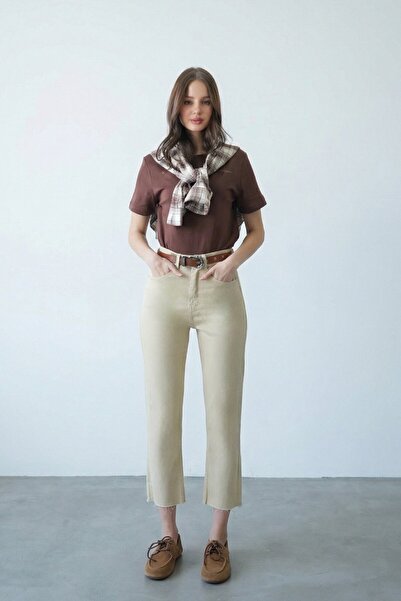 VAGGON Blugi galbeni cu talie înaltă și croială dreaptă