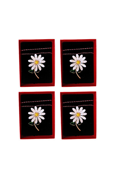 HYVESTO Set 4 Brose Martisor Floare cu Cristale, Aliaj Metalic, Cutie Catifea...