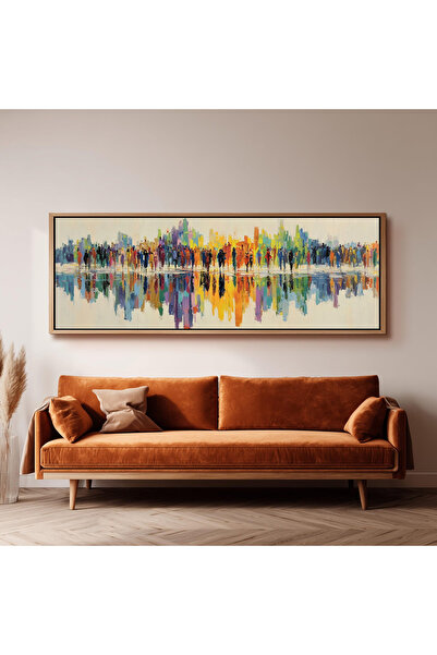 woodhomeworks Tek Parça Gerçek Ahşap Yatay Panorama Çerçeveli Tablo kalabalık...