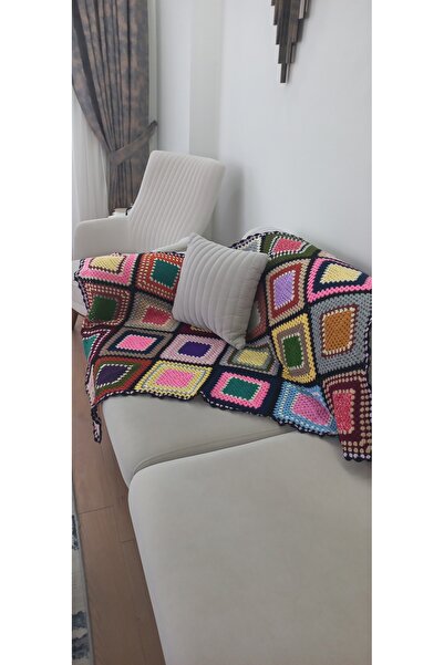NERGIZ Bohem Hand Knitted Tv Blanket Sofa Blanket
