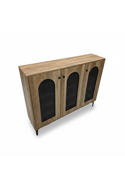 Generic Modern 3-Door Rattan Shoe Cabinet - Large Capacity (120x30x95 cm)