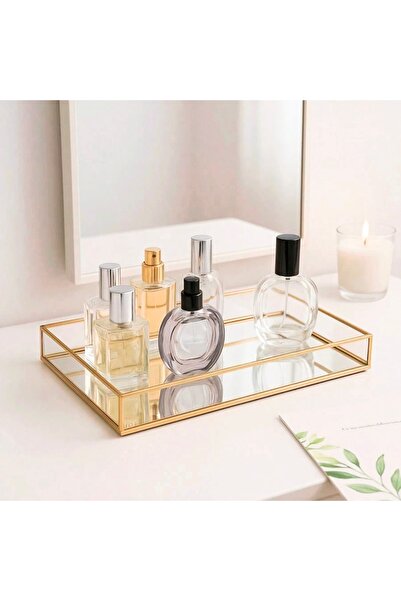 EsaDesign Mirrored Desktop Organizer with Brass Frame 30×20×5 cm – Varnished,...