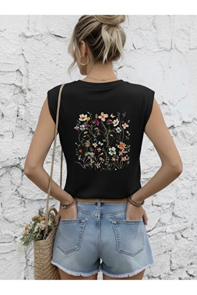 FUFLUNS Colorful Flowers Back Printed Women's Oversize Sleeveless T-Shirt