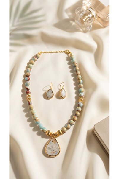 SR Jewelry Box 🪨 El Yapımı Doğal Taş Damla Uçlu Kolye & Küpe Seti | Bohem Za...