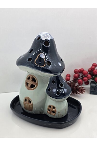 atolye okyanus El Yapımı Seramik Mantar Ev Mumluk | Dekoratif Işıklı Mini Ev ...