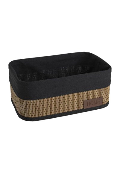 OEM Bamboo Storage Basket with Black Fabric Home 28x18x12cm