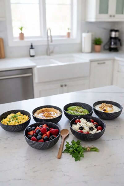 CASTEROLİ Set of 6 Blackwood (Wood Look) Mini Round Bowls for Snacks & Breakf...