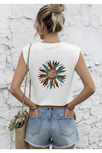 FUFLUNS Ayci̇cegi̇ Back Printed Women's Oversize Sleeveless T-Shirt