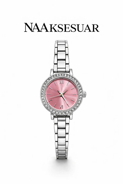 naaksesuar Silver and Pink Color Steel Flexible Women's Watch