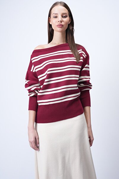 VAGGON Boat Neck Striped Sweater