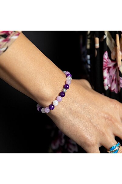 Ezera Brățară pentru fete, Kelli, realizată din Piatră Lunii și Jad Mov, mărg...