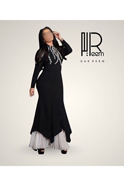 DRM فستان ريّم الأسود بالكريستال الفضي