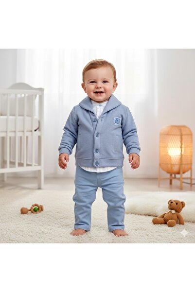 MİNİKİNCİBABY طقم ملابس للأطفال الذكور مكون من 3 قطع مع سترة باللون الأزرق