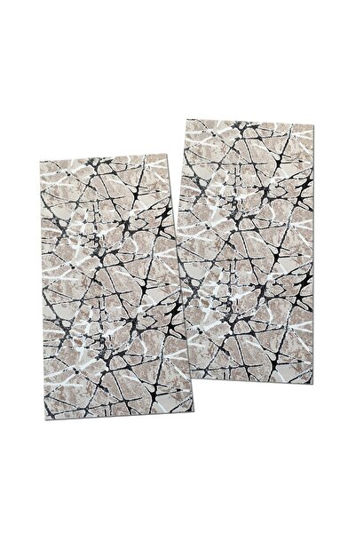 OEM Set of 2 Non-Slip Rugs, Beige and Black Shades, 60 x 120 / 60 x 120 cm