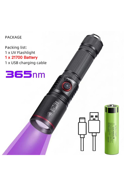 Choice UV 365nm 21700 20W 365nm/395nm UV Purple Flashlight Type C Charging To...