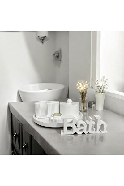 Home Bath Sign, Cotton Organizer, Candle, Box, Tray Bathroom Decor Set of Five