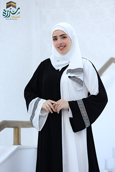 SIDRAALMONTAHA عباية موديل المنار ابيض واسود كريب سعودي