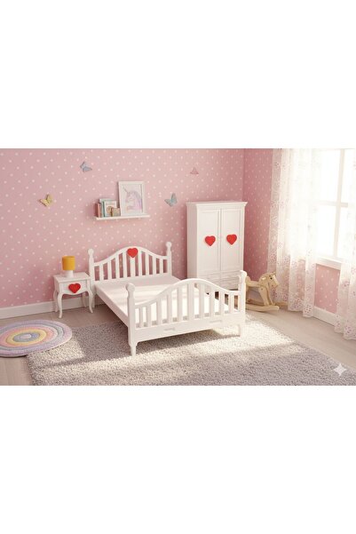 MD Design Mini Beyaz Oyuncak Bebek Yatak Odası Takımı – Kalpli Tasarımlı Mobi...