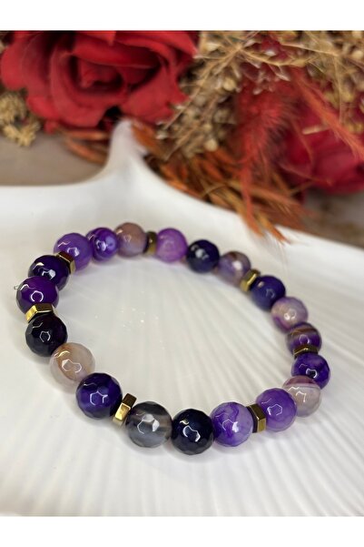 Moonstone Accessories سوار من حجر العقيق الأرجواني والهيماتيت الطبيعي من مدغش...