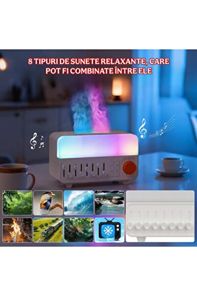 AdriMar Umidificator Aer Tip Radio cu 12 Culori si 8 Sunete din Natura, Difuzor Uleiuri Esentiale 4-in-1