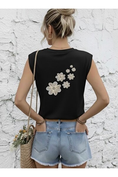 FUFLUNS تي شيرت نسائي بدون أكمام مطبوع عليه زهور على الظهر