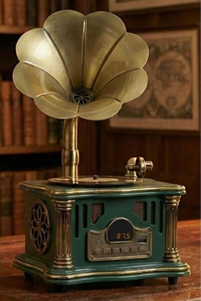 Midex GR-26GRN FM Radyolu Nostaljik Gramofon Görünümlü Müzik Kutusu Bluetooth...