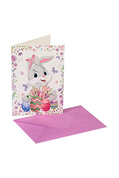 OEM Felicitare Iepure Oua de Paste Glitter & Plic Lila 13x19cm