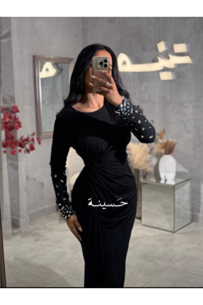 hasinah فستان أسود بقصة خصر مجمعة تبرز الجسم