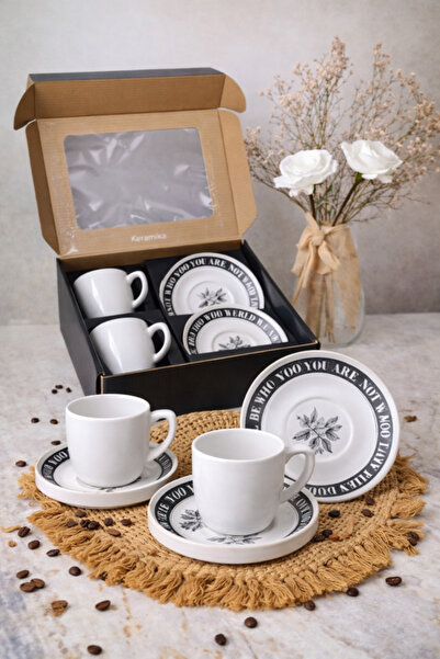 abenim Seramik İki kişilik kahve fincan takımı Beyaz 4 parça