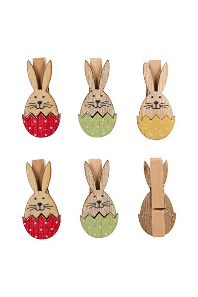 OEM Set Clestisori din Lemn de Paste cu Iepurasi Colorati in Ou 4cm - 6buc