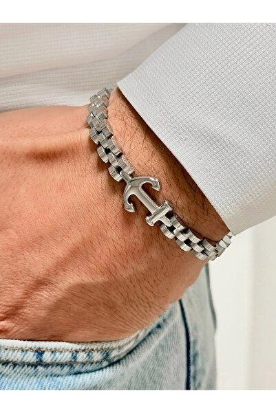 FERRO Silver Steel and Leather Men's Bracelet Frj10156A-A with Gift Packaging