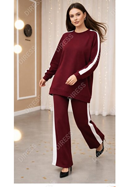 PEKA Rahat Kalıp Kadın Eşofman Takımı Şeritli Spor Kombin modal kumaş tesettü...