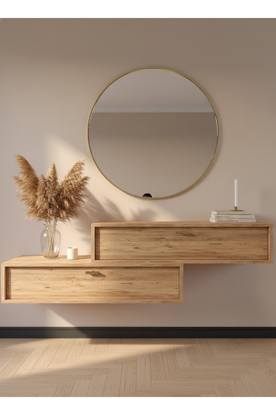 online fırsat mutlu ol mutlu kal Resital Dresuar Çam Gold - Modern Duvara Mon...